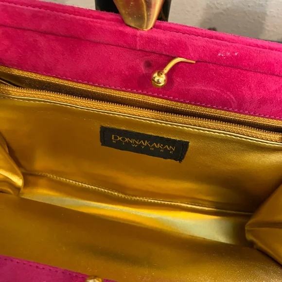 DONNA KAREN VINTAGE NWOT PINK SUEDE CROSSBODY/CLUTCH - Picture 13 of 13